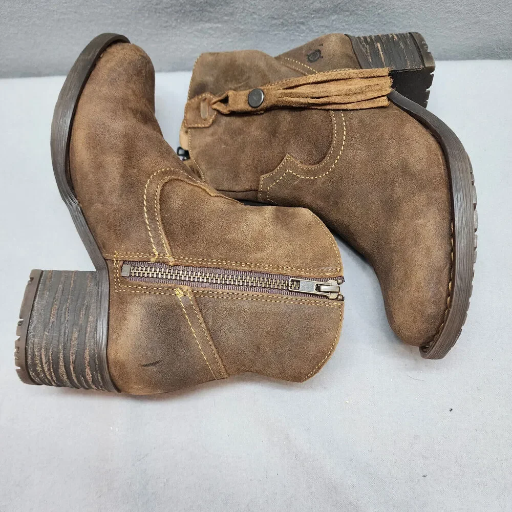 Born‎ Alondra Brown Suede Women's Western Tassle Booties Sz 6 - NWOB